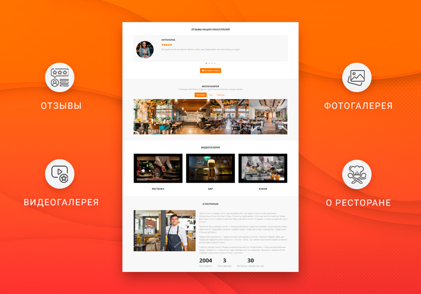Готовый одностраничный сайт: Ресторан