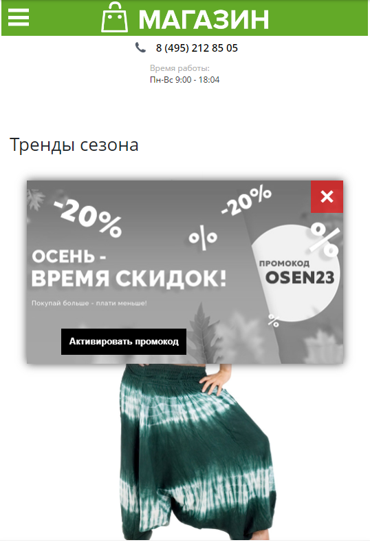 WBS24: Всплывающий рекламный баннер