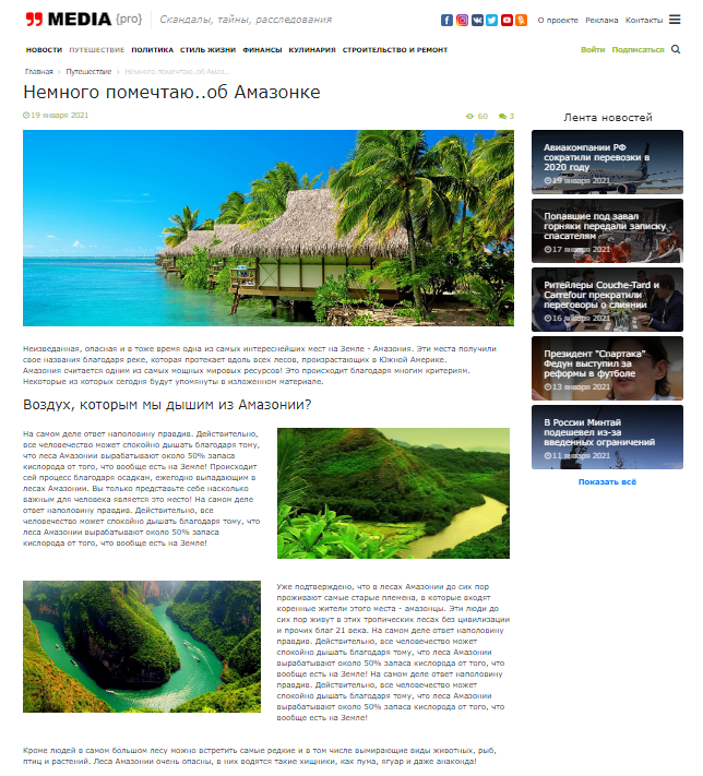 Media-pro:новостной портал,сайт СМИ,журнал,блог и др.