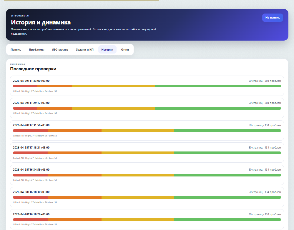 SiteGuard AI: SEO, заявки и контроль сайта