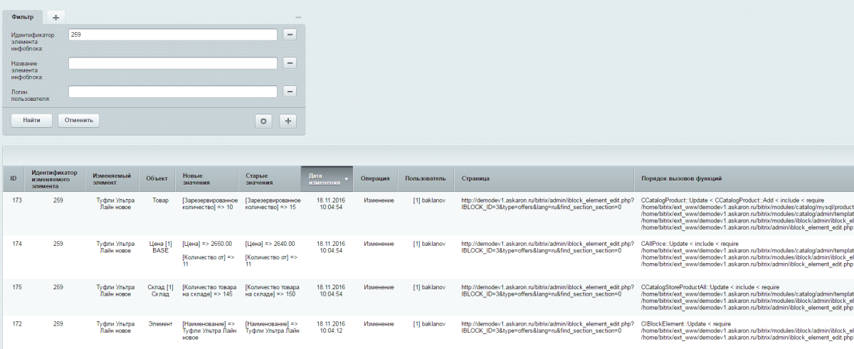 Журнал изменений товаров