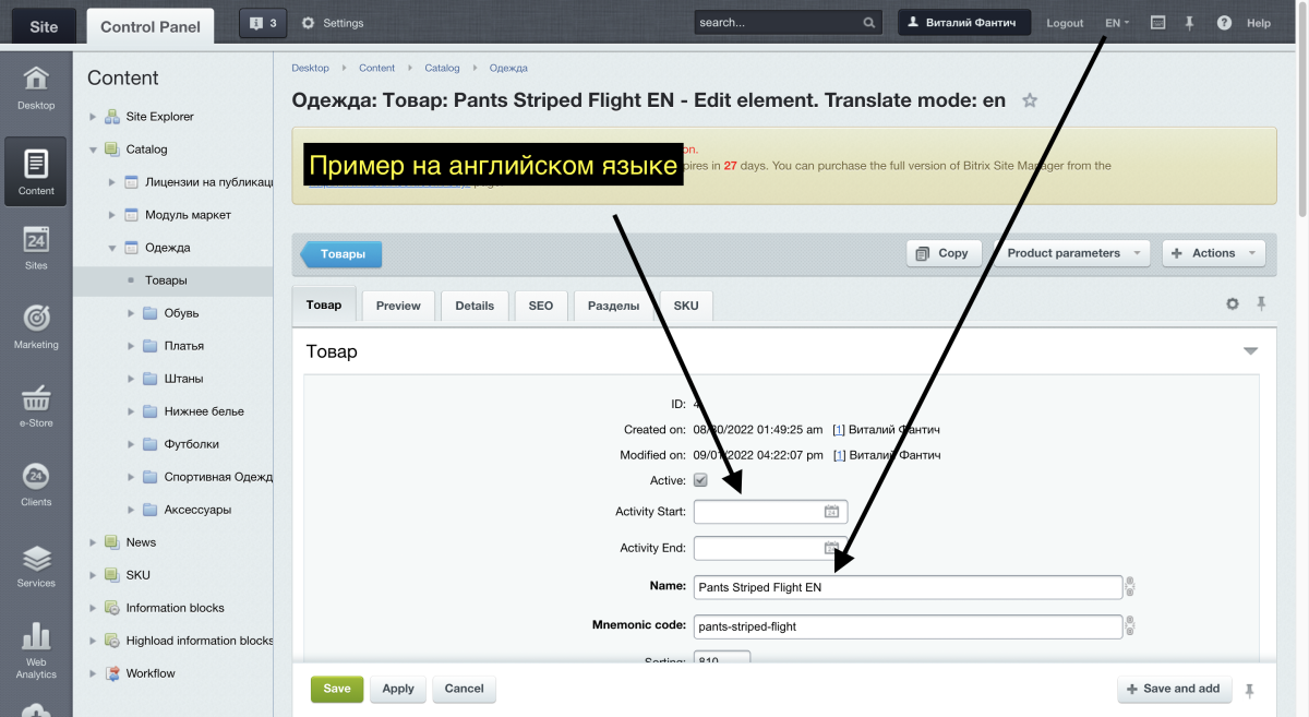 Мультиязычность: Инфоблоки на разных языках