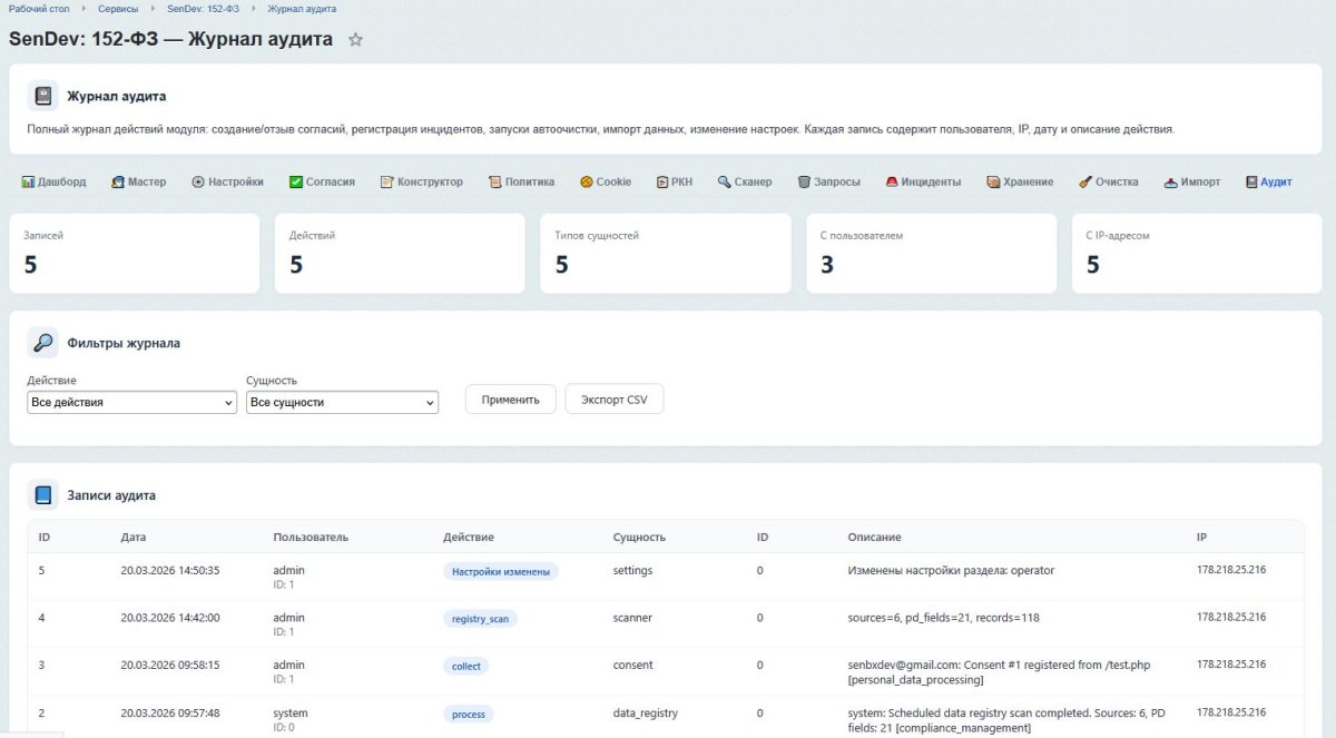 SenDev: 152-ФЗ Персональные данные