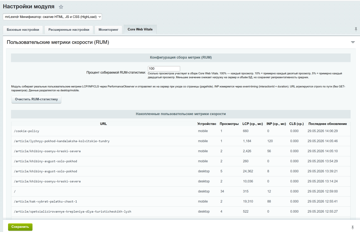 mrLexndr Минификатор: сжатие HTML, JS и CSS (HighLoad)